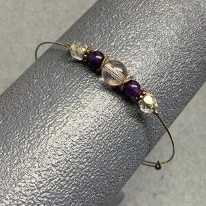 Memory Wire Bracelet 3 In Purple Crystal Silver Retro Vintage Bohemian Dainty